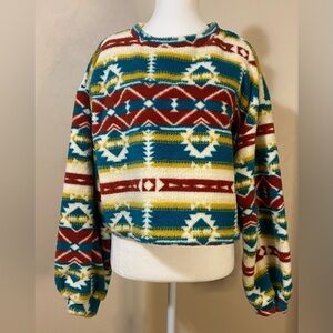 ZAFUL Women's Tribal Ethnic Graphic Cropped Knitwear Bohemian Size 10
